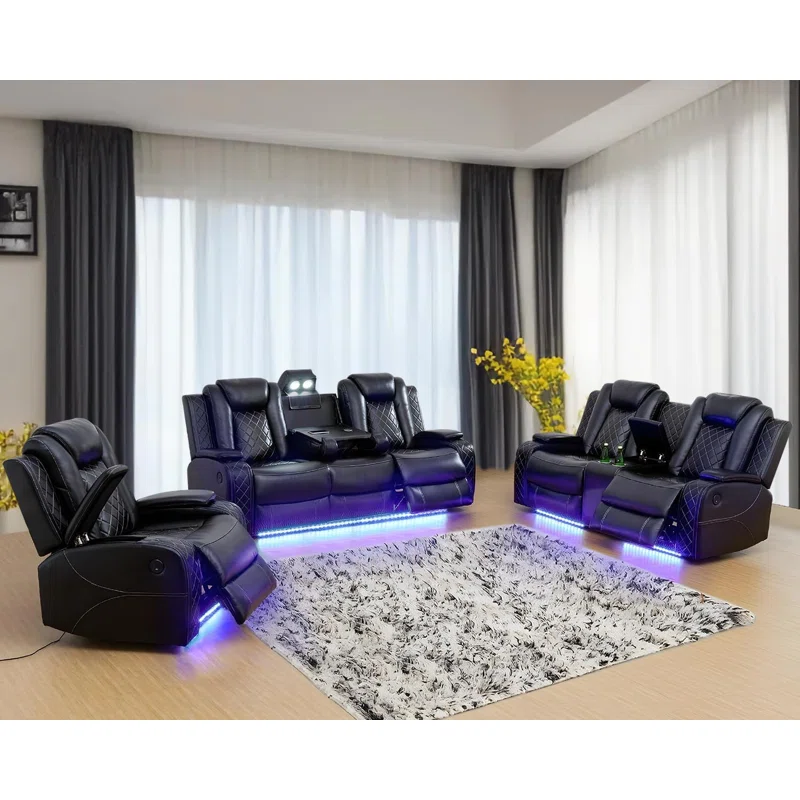 Ajaipal 3 Piece Power Reclining Breathing Faux Leather with LED and Reading Light Living Room Set (Set of 3) - Image 3