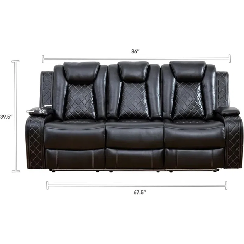 Ajaipal 3 Piece Power Reclining Breathing Faux Leather with LED and Reading Light Living Room Set (Set of 3) - Image 2