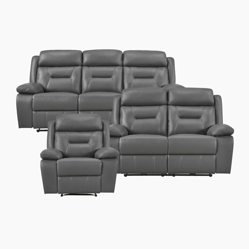 Huskins Modern & Contemporary Manual Reclining 3-Piece Living Room Set with 100% Top Grain Leather Seating Surfaces - Image 3
